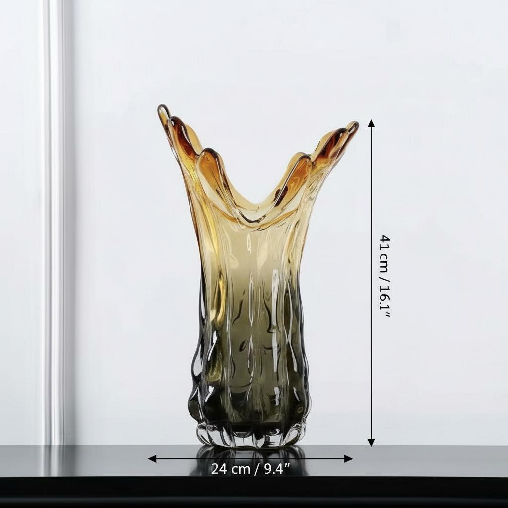 Solo shot of tall fluid form gradient glass vase