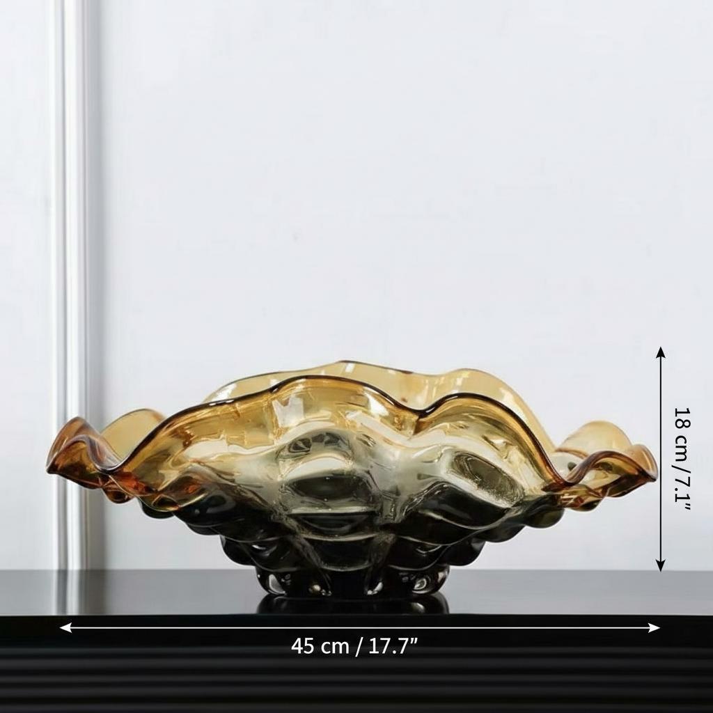 Solo shot of wide wavy rim gradient glass bowl