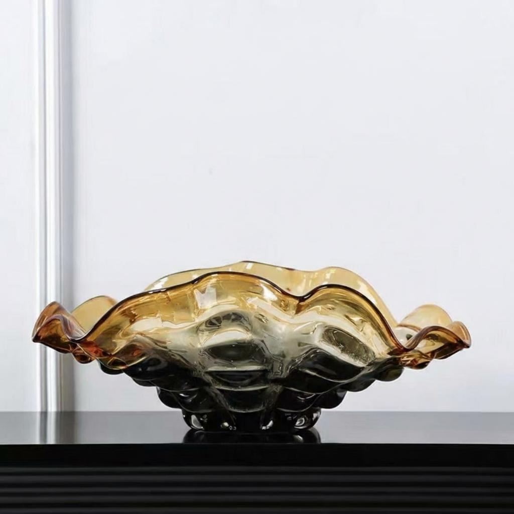 Dimensions of wide amber smoke glass bowl