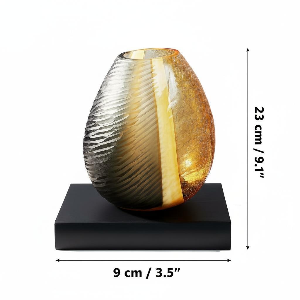 Large amber and smoke glass vase on display stand