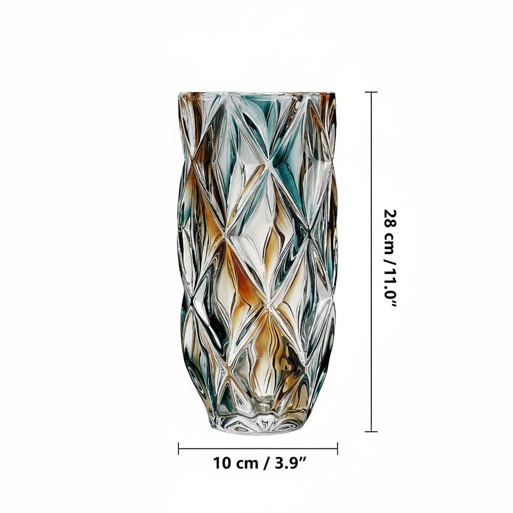 Dimension diagram of the geometric glass vase