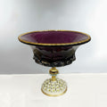 Amethyst glass footed bowl with gold rim and floral base front view