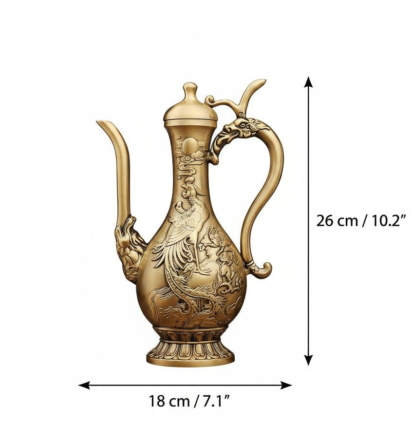 Dimensions of large antique copper dragon teapot
