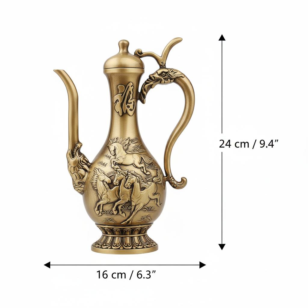 Dimensions of medium antique copper horse teapot