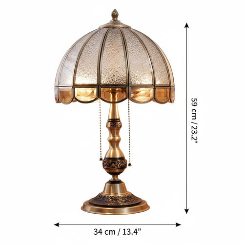 Dimensions of antique copper table lamp with glass shade