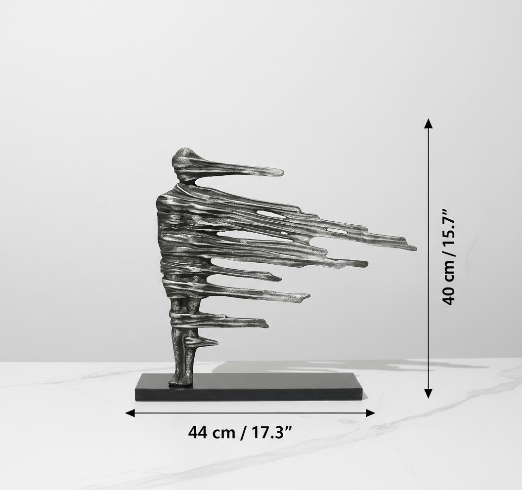 Dimensions diagram of the antique silver abstract figure sculpture