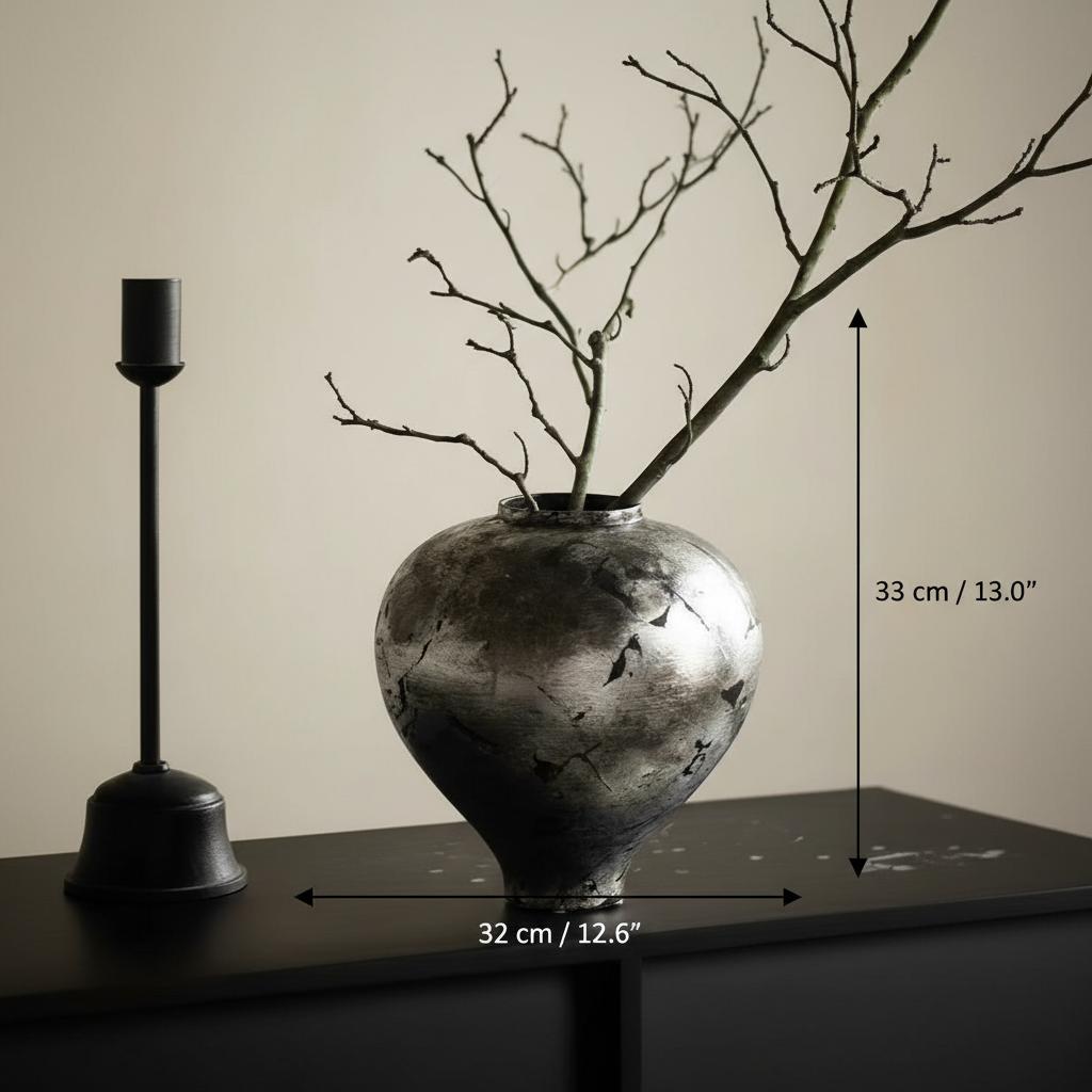 Large silver ceramic vase with minimalist styling