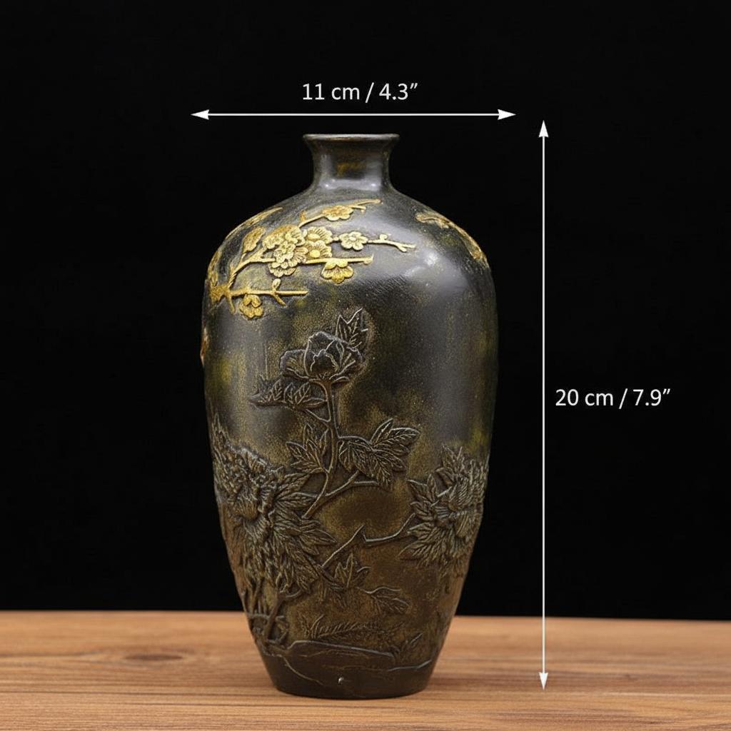 Vase with dimension measurements overlay