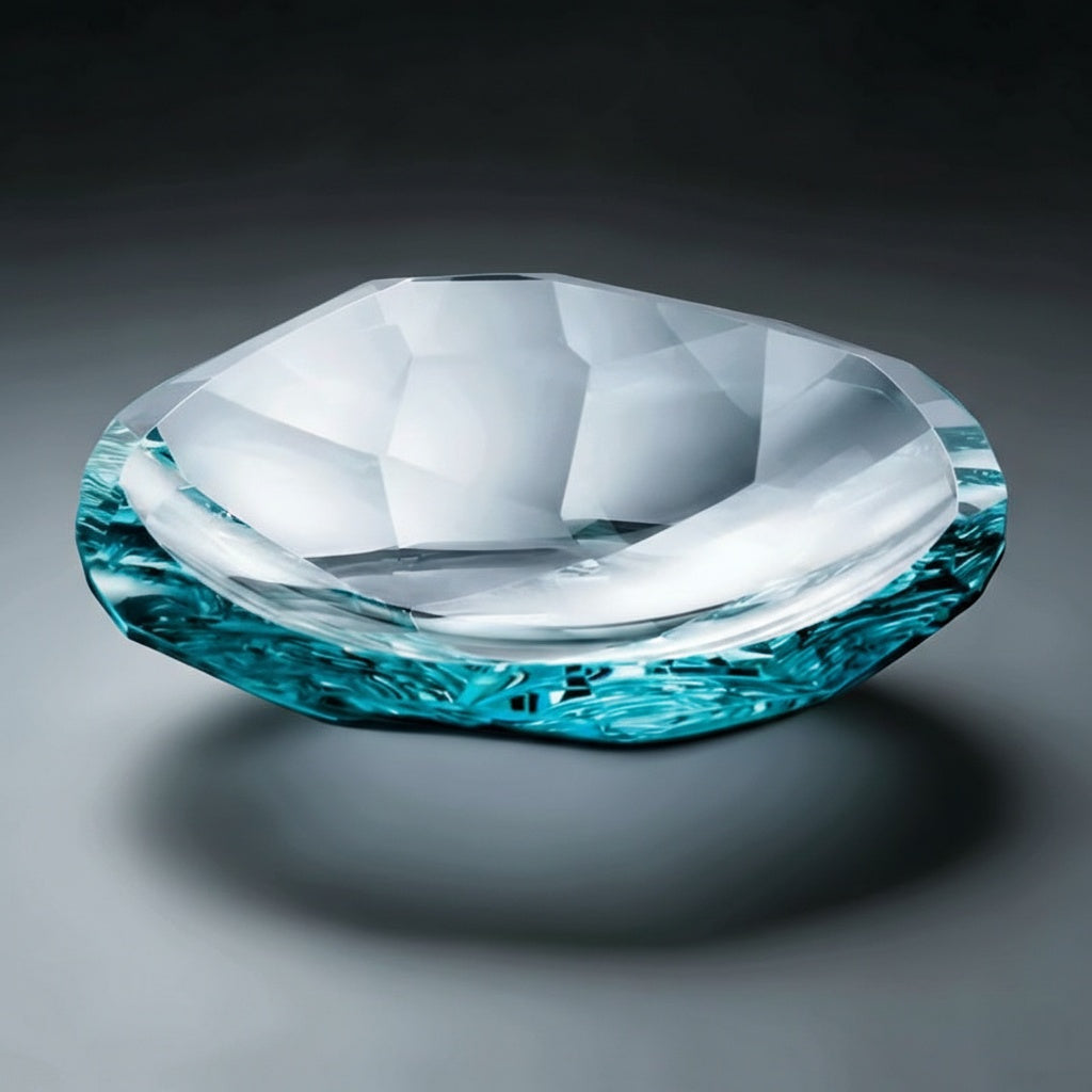 Aqua faceted crystal glass centerpiece bowl with gem-cut design for luxury modern home decor