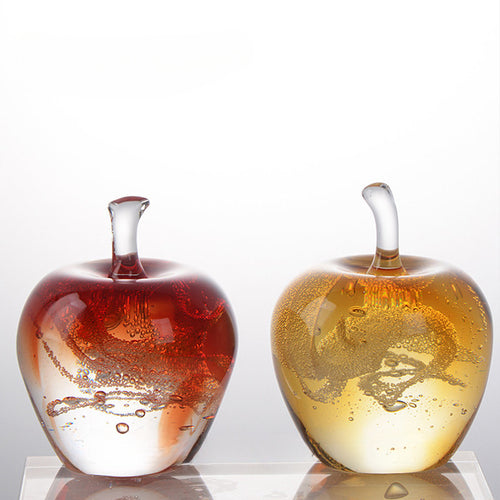 Pair of art glass apple sculptures in red and yellow amber