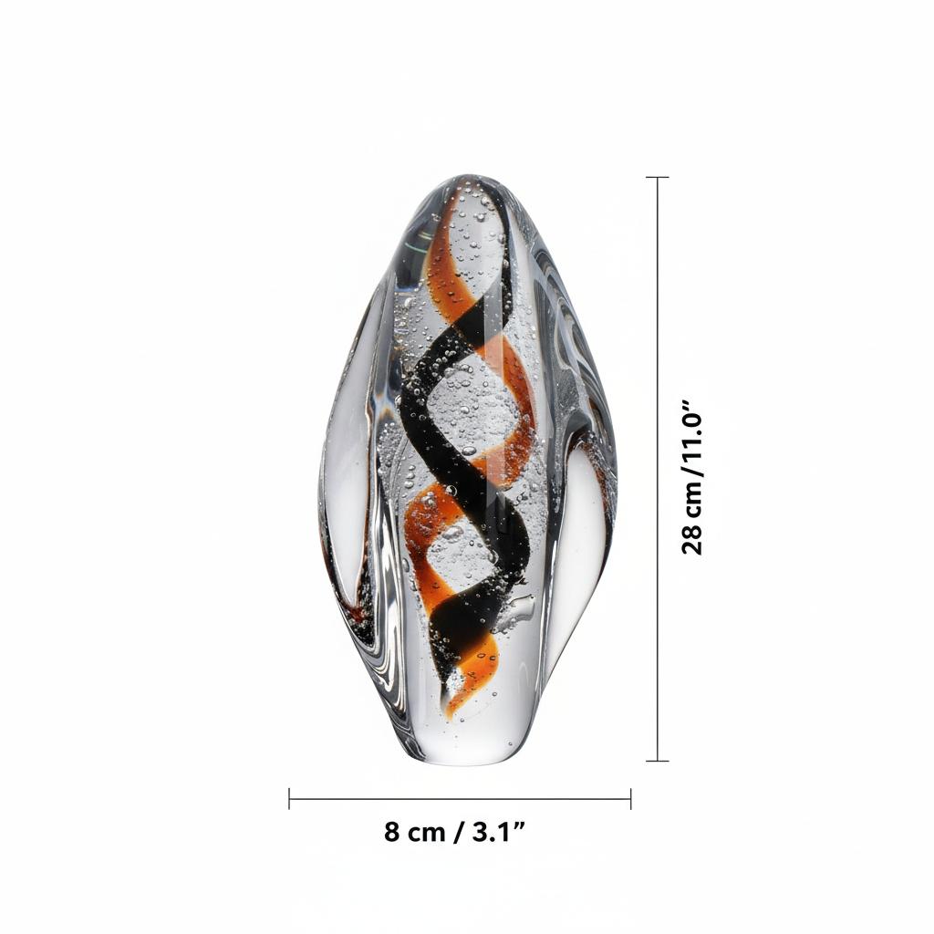 Brown and black helix glass art sculpture close up