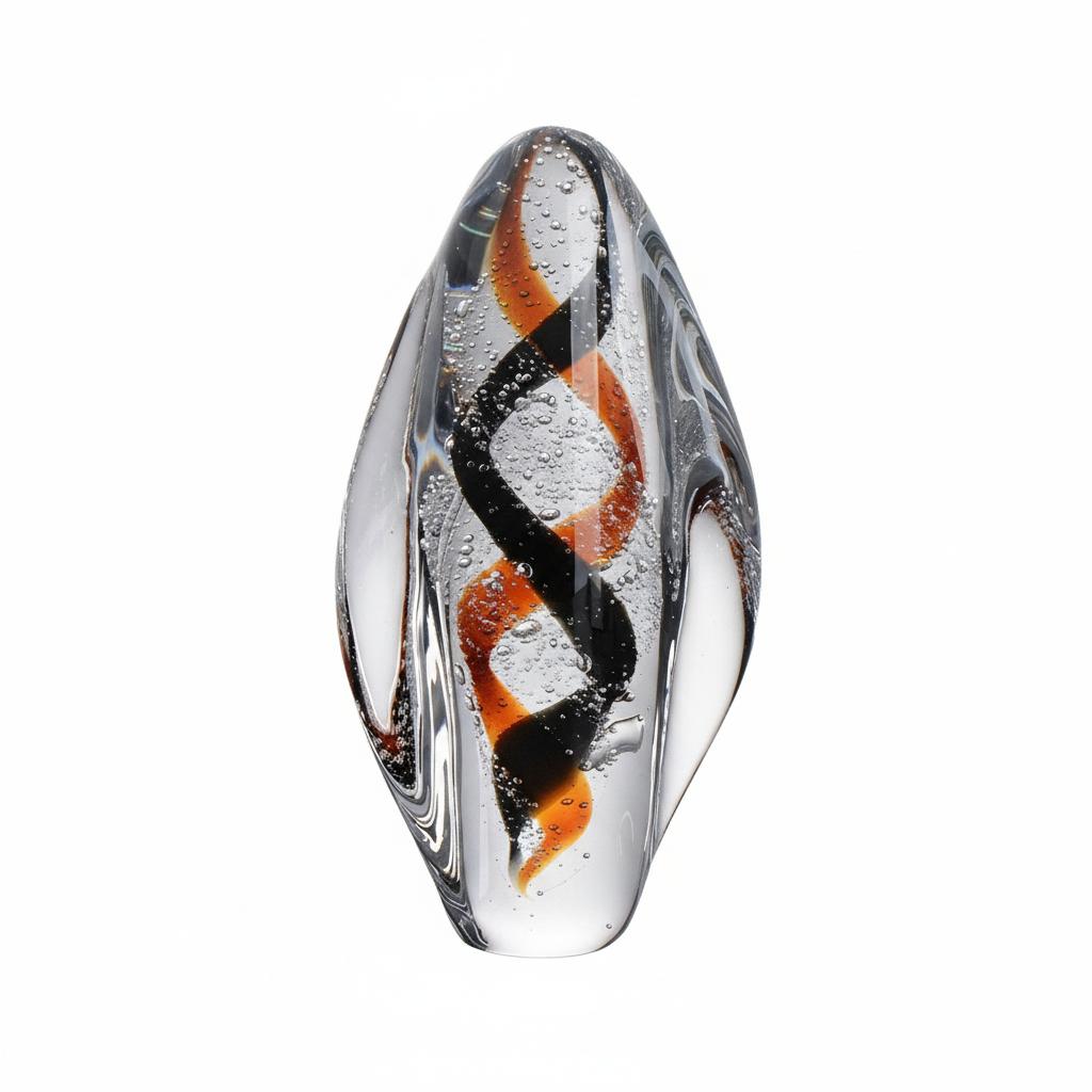 Solid glass teardrop ornament with brown spiral