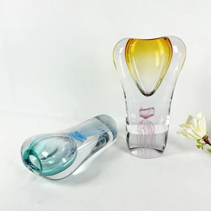 Artistic arrangement of heavy glass jellyfish vases