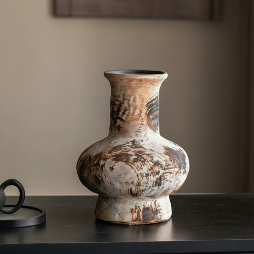Artisanal Patterned Bulbous Ceramic Vase