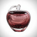 Front view of large aubergine bubble glass apple sculpture