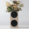 Beige travertine rectangular vase with dried flowers