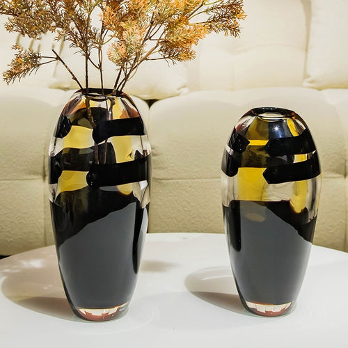 Luxury Art Glass Vase on White Table in Living Room