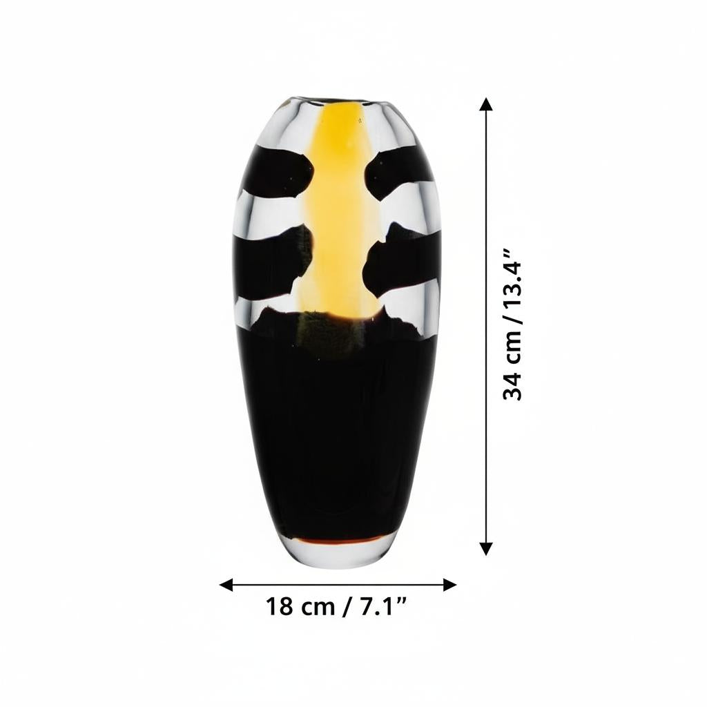 Dimensions of 34cm Black & Amber Glass Vase