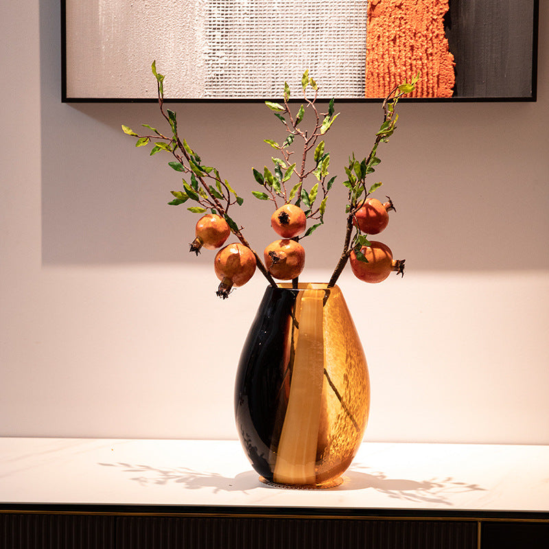 Large oval art glass vase with pomegranate branch decor