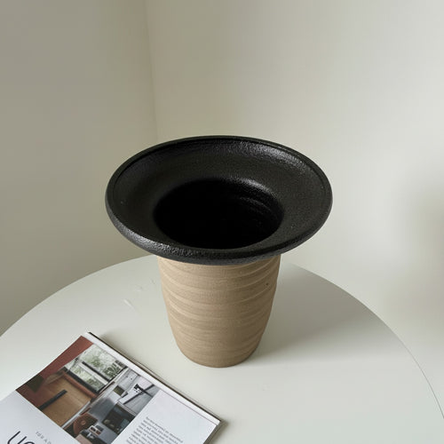 Black And Sand Ceramic Flared Vase