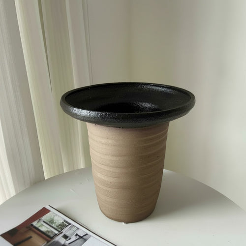 Black And Sand Ceramic Flared Vase