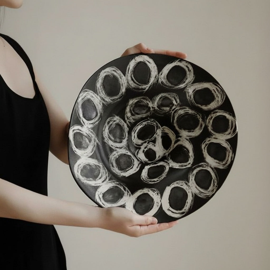 Black And White Ceramic Footed Centerpiece Bowl