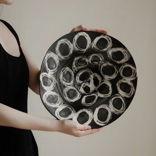 Black And White Ceramic Footed Centerpiece Bowl