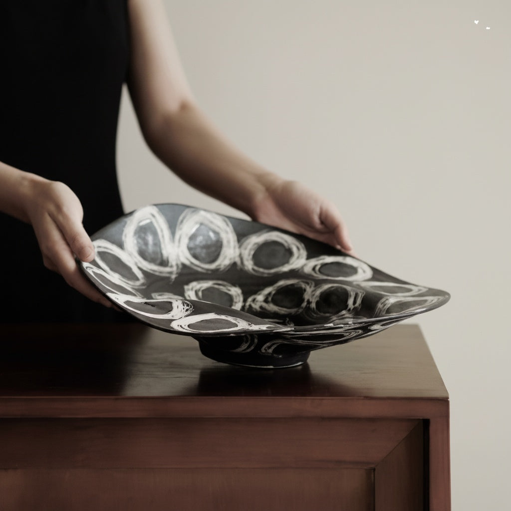 Black And White Ceramic Footed Centerpiece Bowl Profile