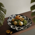 Black And White Ceramic Footed Centerpiece Bowl With Fruit