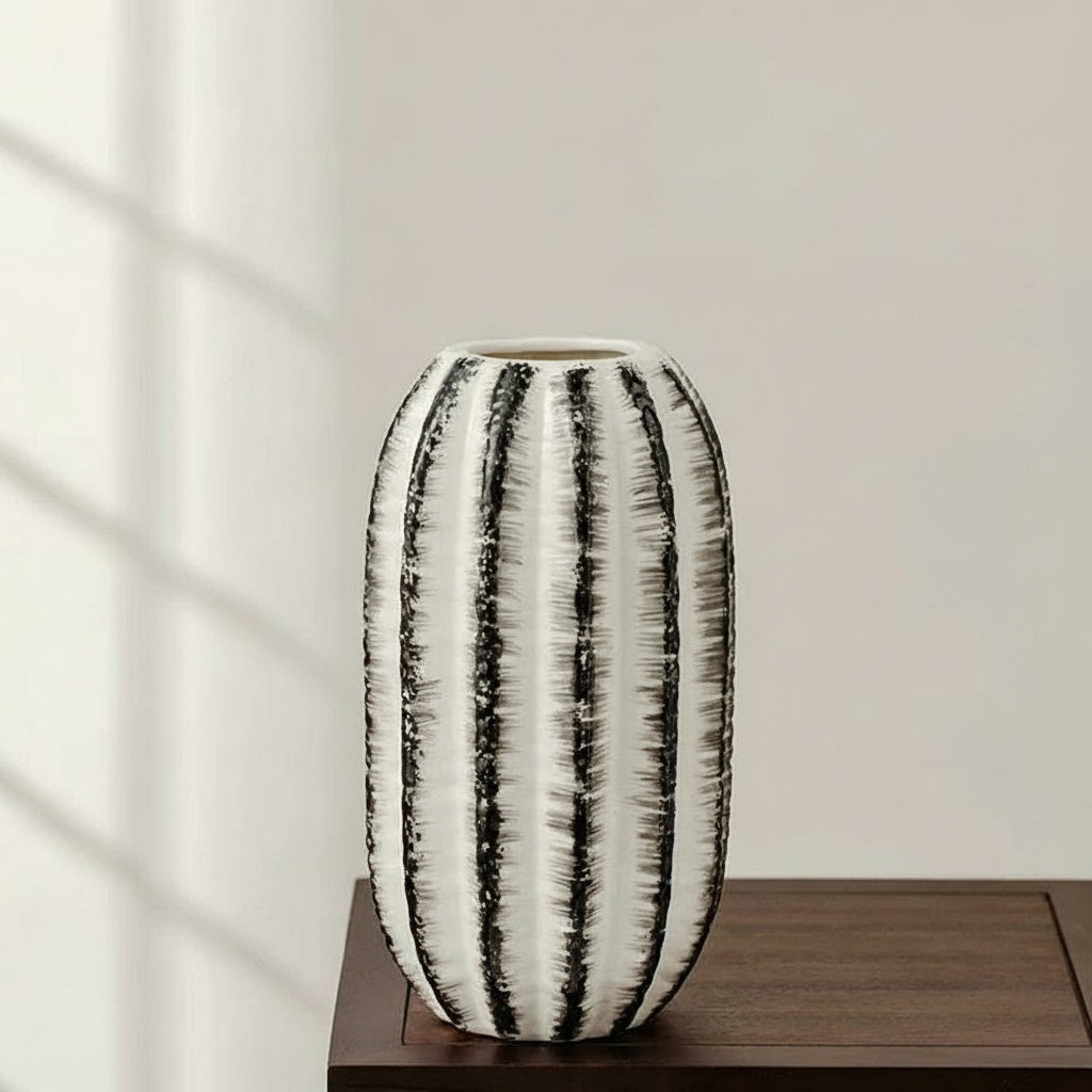 Black And White Ceramic Oval Vase