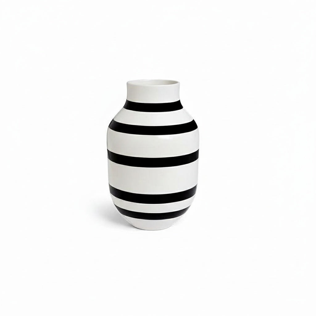 Black And White Striped Ceramic Round Vase