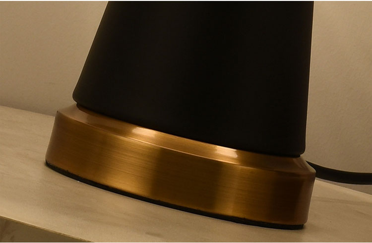 Detail shot of brass base and matte black finish