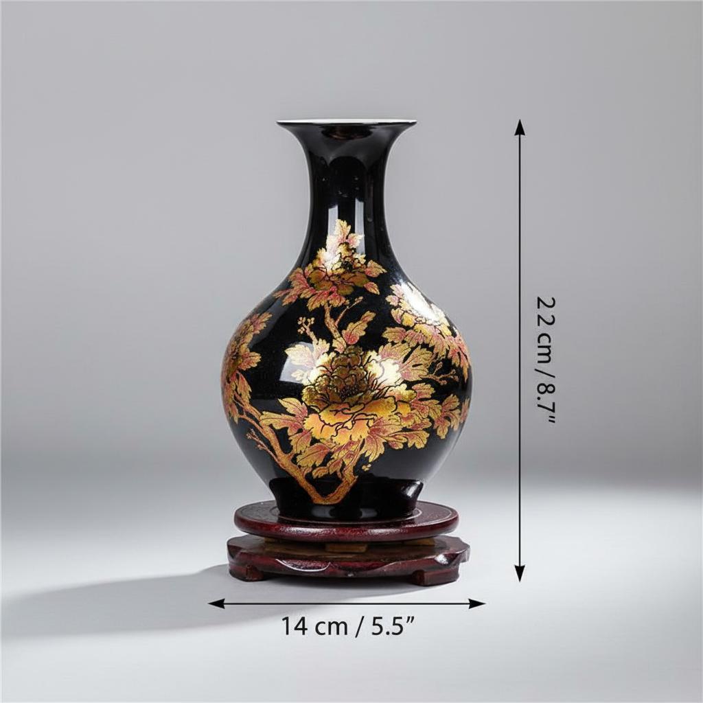 Dimensions diagram showing height and width of the vase