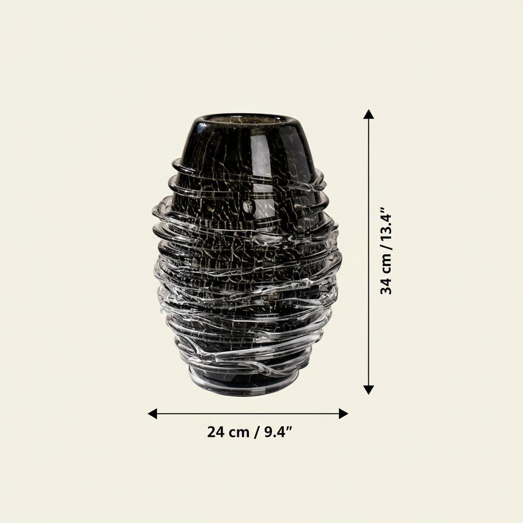 Large black glass vase dimensions 34 cm height