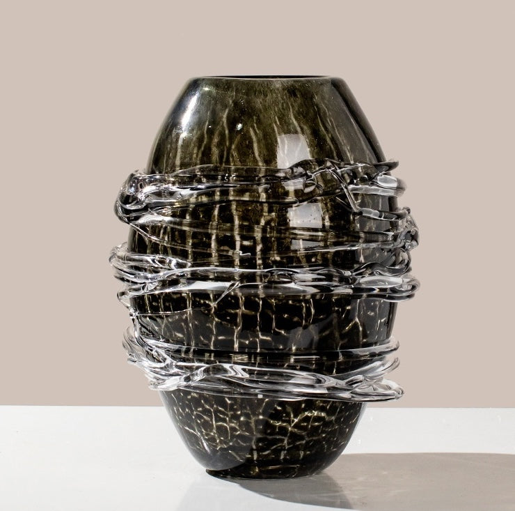 Medium black glass vase dimensions 28 cm height