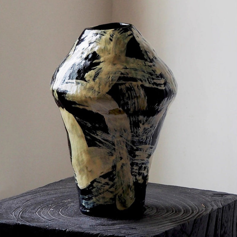 Close up of abstract glazed ceramic vase texture and pattern