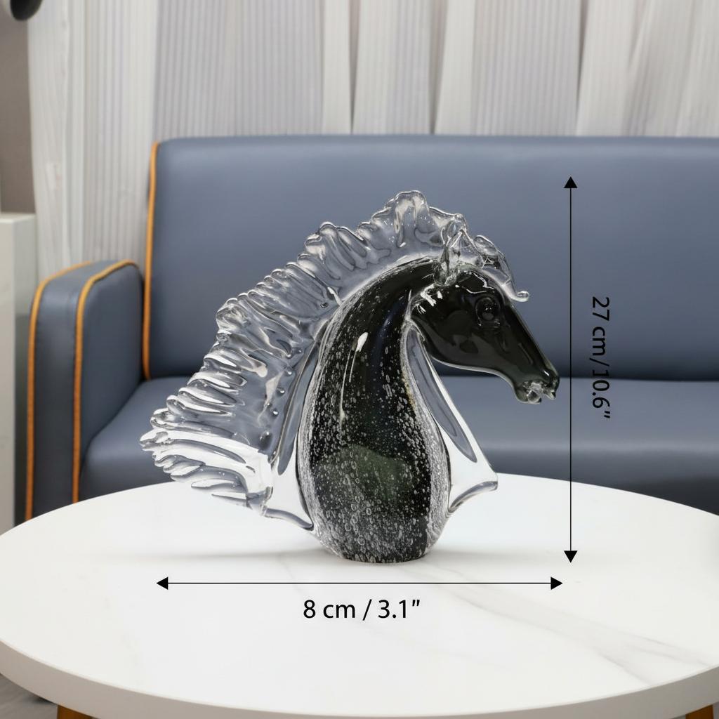 Dimensions of glass horse sculpture with height and width