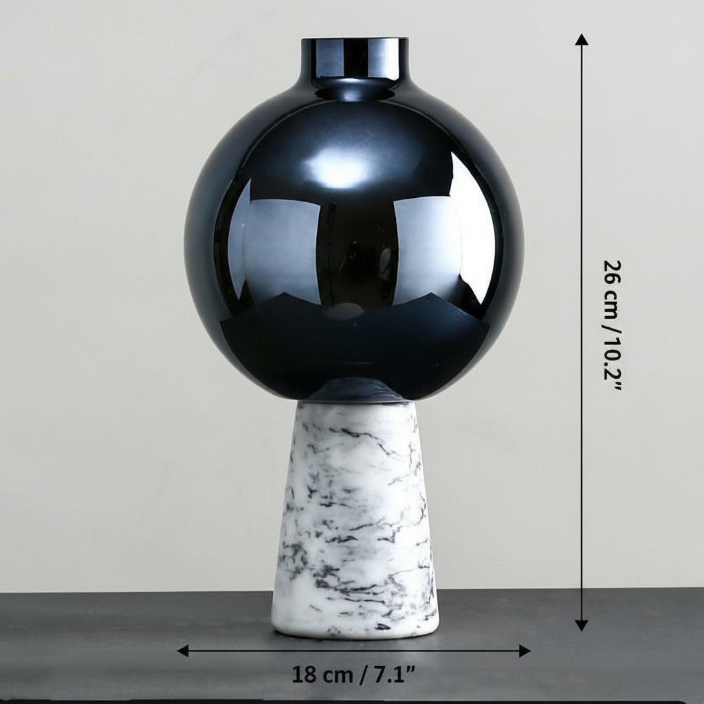 Large black glass vase dimensions with marble base