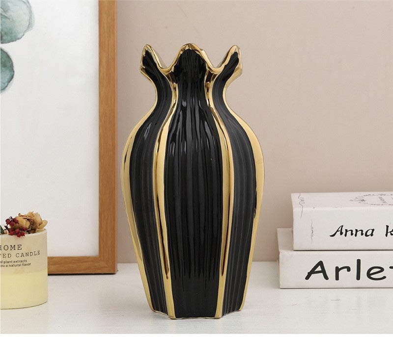 Angled view showing wavy rim and gold details