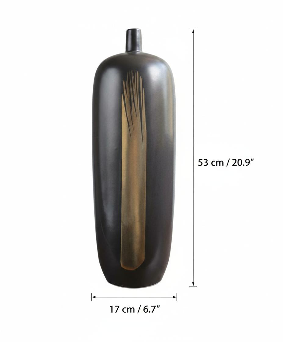Dimensions of large black and gold ceramic vase