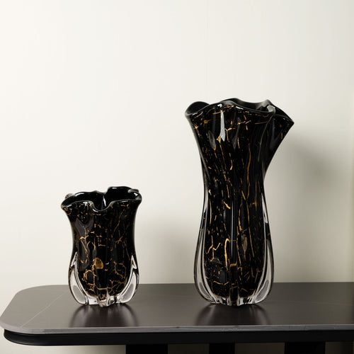 Black and gold marble pattern glass vases group shot