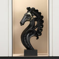 Black and gold stylized horse head sculpture side view