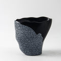Large black and grey organic wavy vase side view