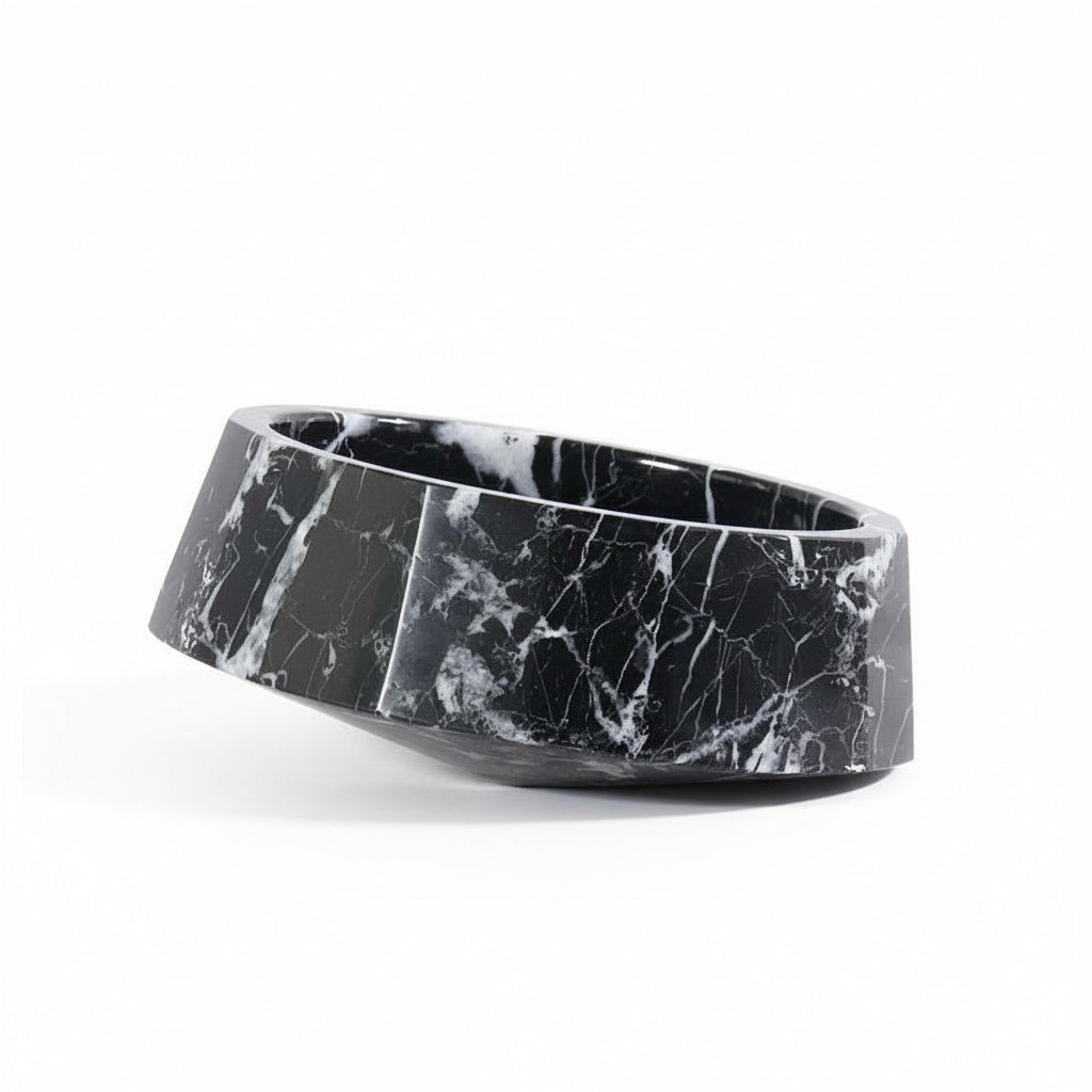 Black marble asymmetrical faceted bowl
