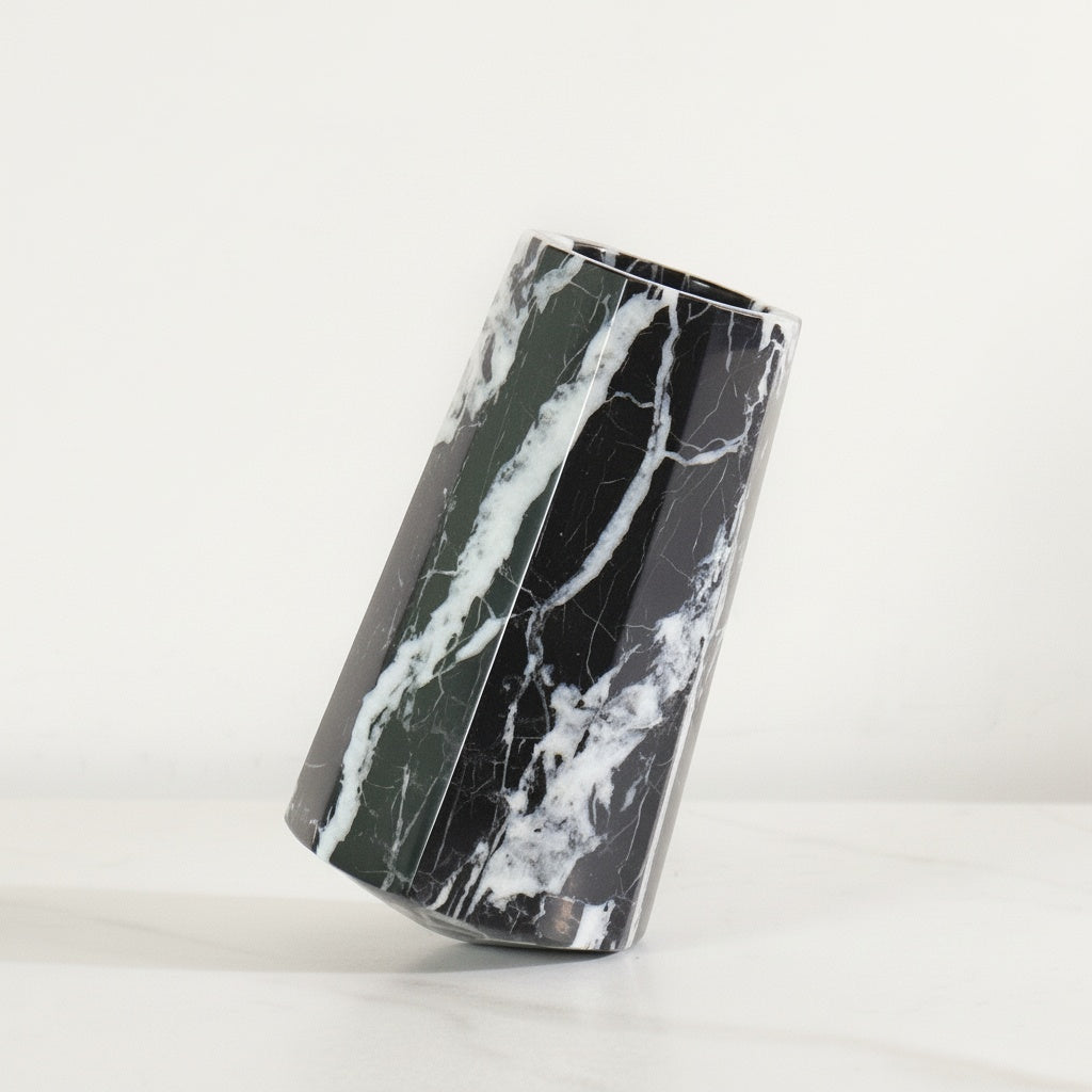 Black marble asymmetrical faceted vase