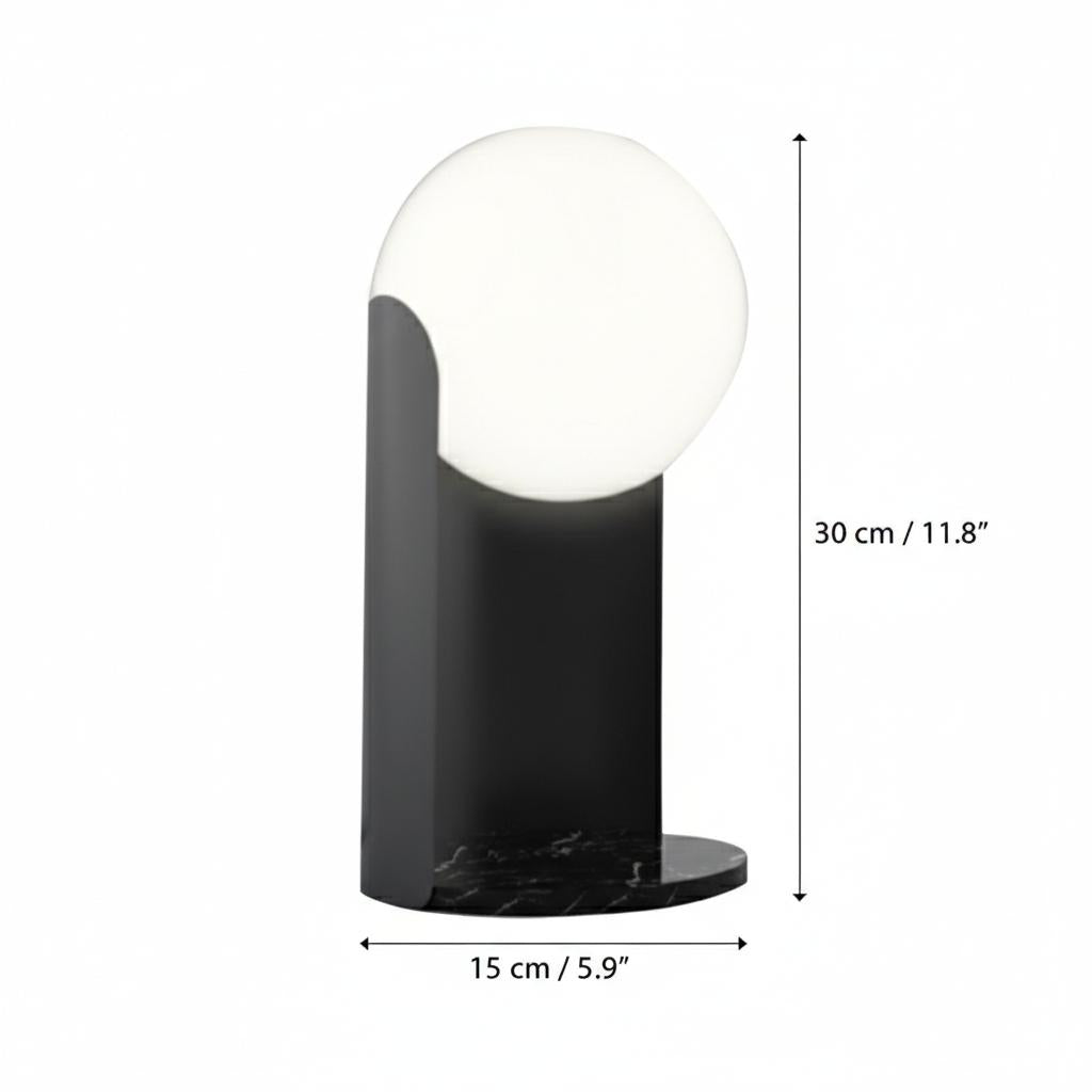 Dimensions diagram of black marble table lamp