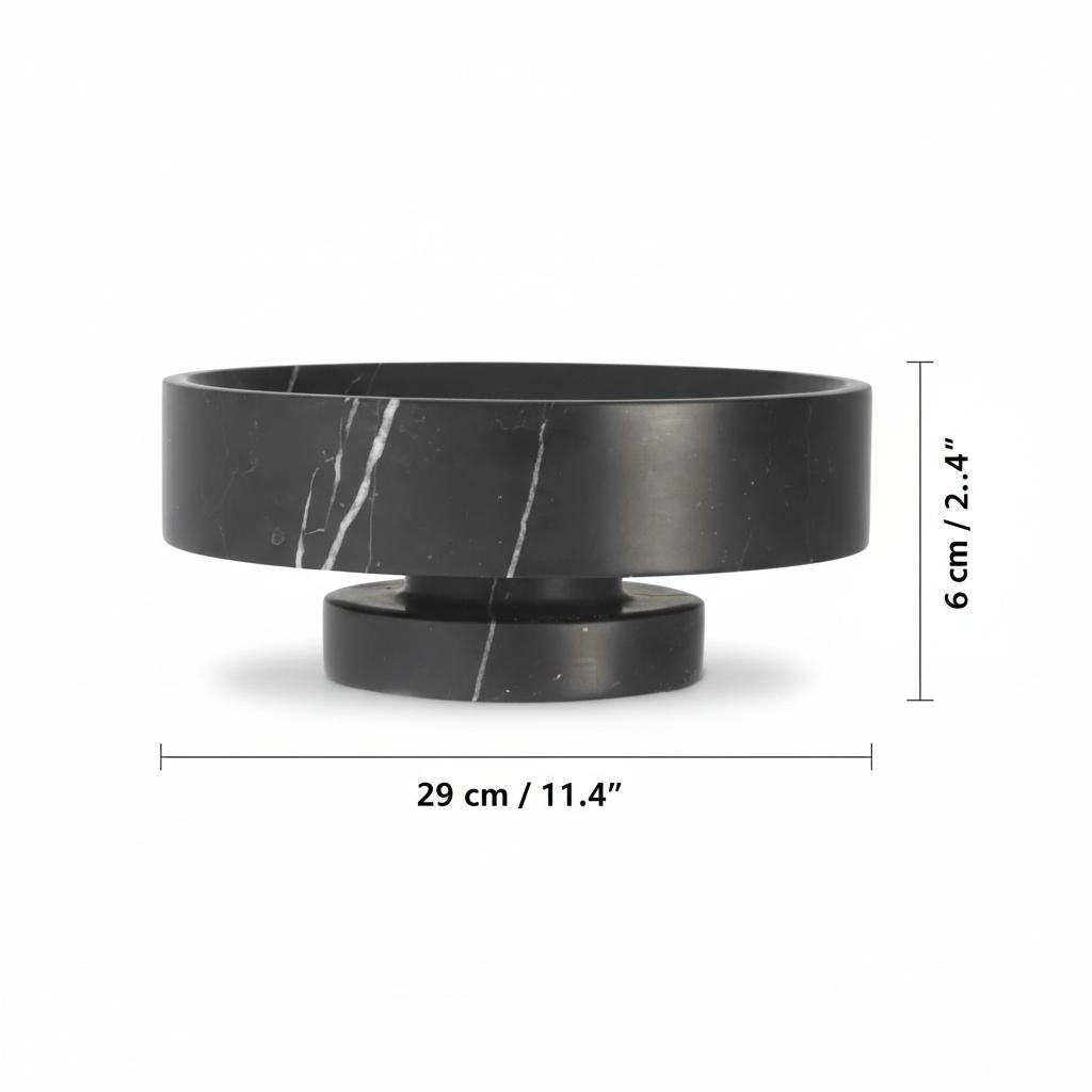 Dimensions diagram of black marble bowl