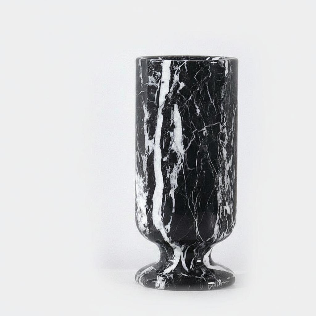Black stone chalice vase angled view
