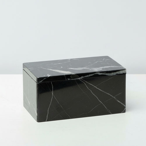 Black marble rectangular decorative box with natural white veining