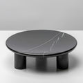 Black marble round pedestal tray with white veining